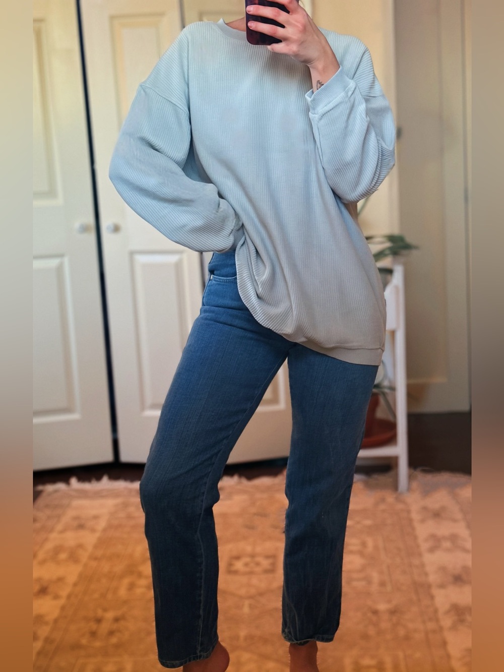 Aerie Light Gray Ribbed Crewneck Sweater